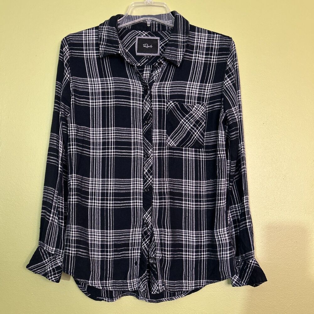 Rails Women's Flannel Plaid Top Shirt Size Small Black Soft Flawed-hole